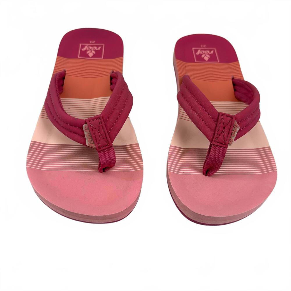 Reef | Girls Pink Orange Striped Flip Flop Thong Sandals‎ Size 2/3